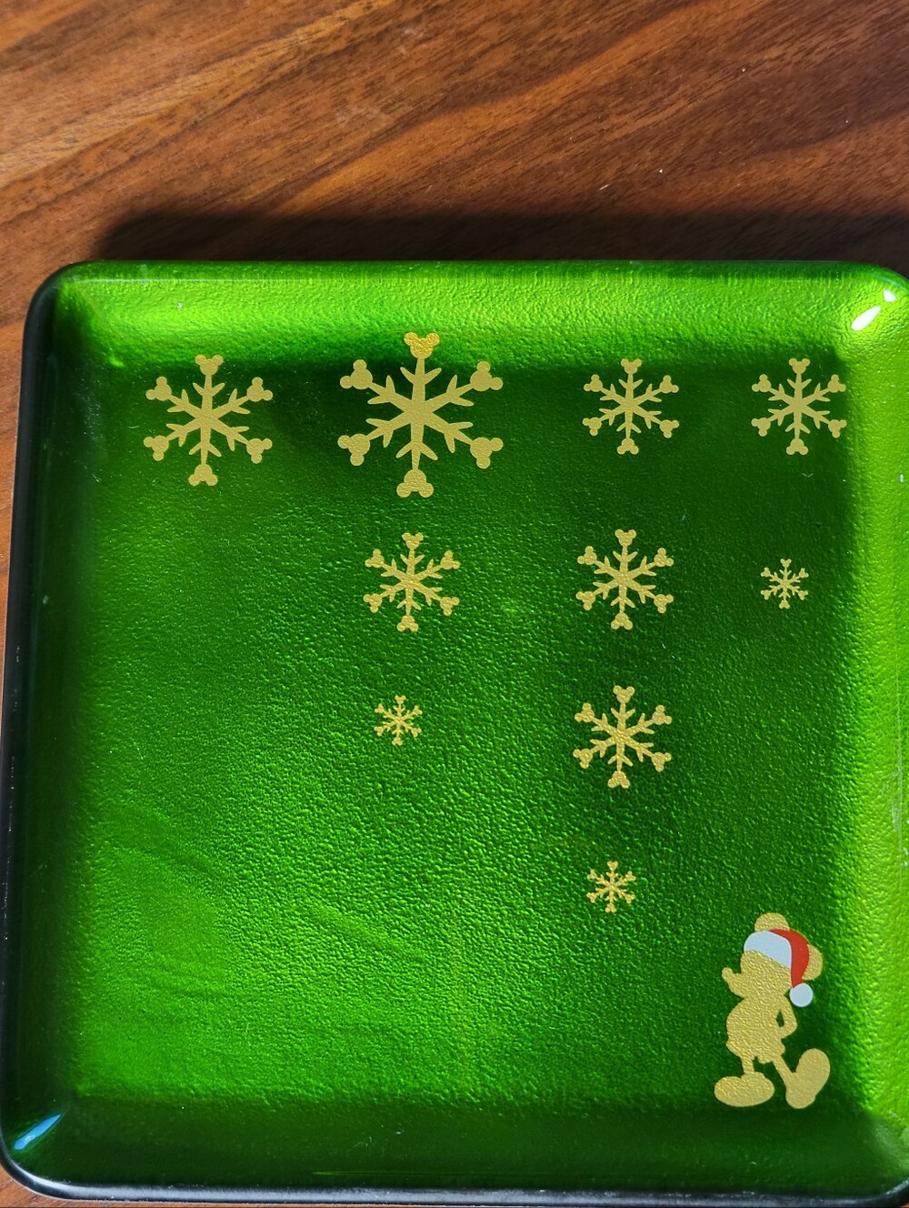 Santa Mickey Mouse Green Glass Appetizer Plate